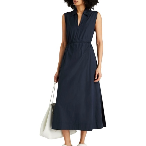 Rag & Bone Soraya 100% Cotton Cut Out Midi Dress in Navy Blue Size Large - Picture 1 of 16